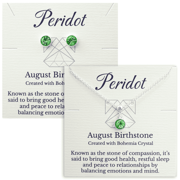 Silver August Birthstone Necklace and Stud Earrings Set with Bohemian Crystals, Silver Plated, Birthday Month Gift, Great for Mom.