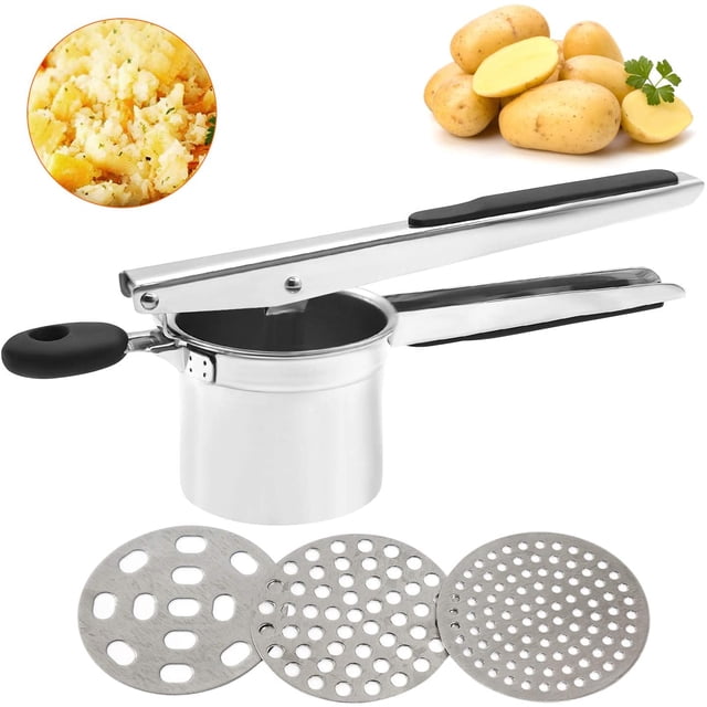 Presse à Pommes de Terre en Acier Inoxydable, Presse à Spaetzle, Presse à Spaetzle Professionnelle avec 3 Disques Perforés, Presse à Pommes de Terre pour Purée de Pommes de Terre, Jus de Fruits, Purée de Légumes, Presse à Riz