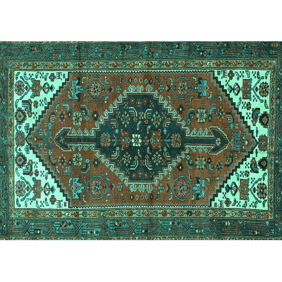 Ahgly Company Indoor Rectangle Persian Turquoise Blue Traditional Area Rugs, 3' x 5'