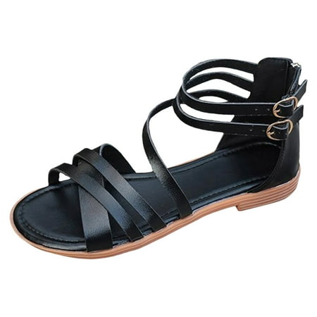 

ZAROYEAX Summer New Women s Slim Fairy Style Casual Flat Bottomed Minimalist Beach Resort Roman Style Sandals