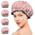 thumbnail image 7 of Shower Caps,Pink Gold Marble Pattern Waterproof Shower Cap for Women 4 Pieces,Double Reusable Hair Cover for Shower PEVA Elastic Stretch Hem, 7 of 7