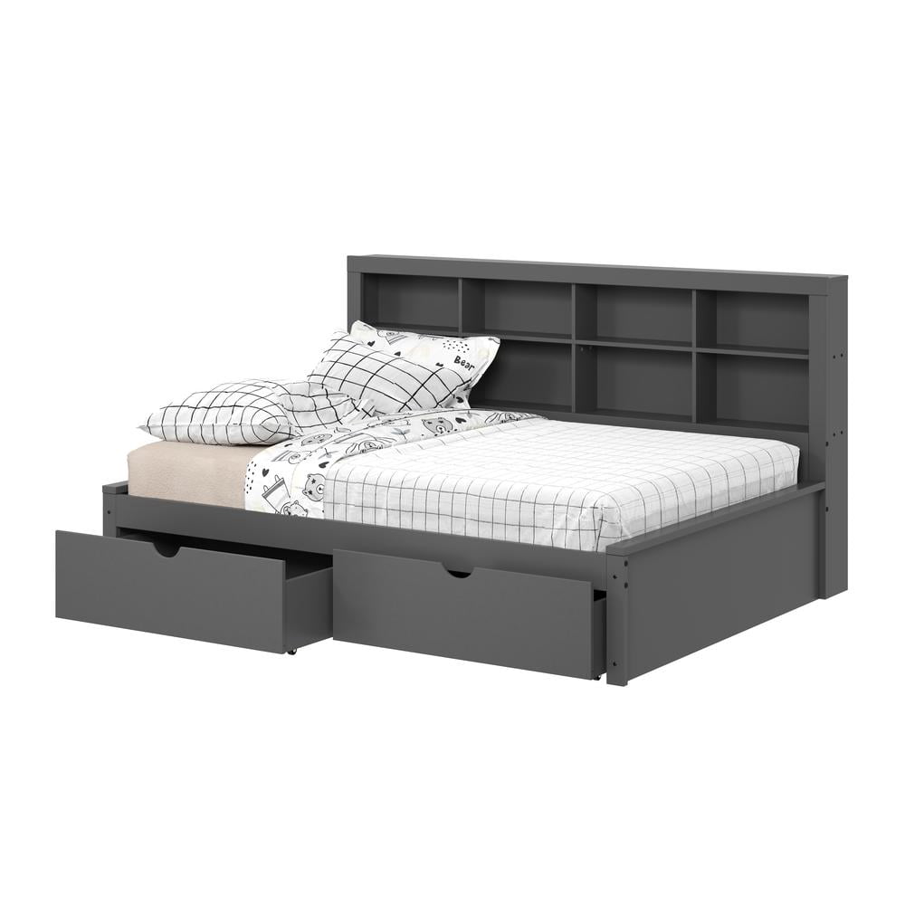 Donco Kids Bookcase Full Daybed with Dual Underbed Drawers, Full, Dark Grey