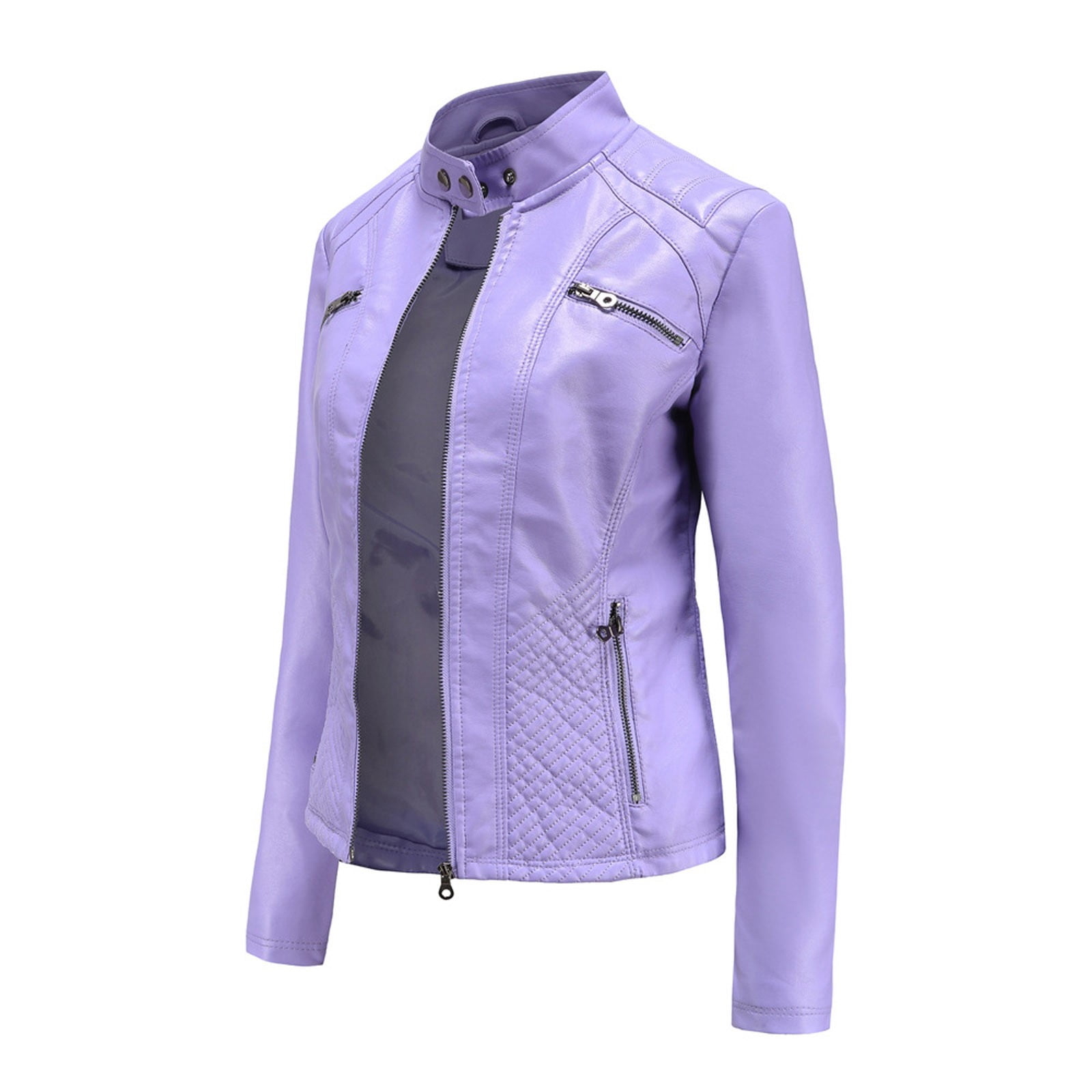 IROINNID Women's Faux Leather Jacket Long Sleeve Casual Biker Zip Up Jacket,Purple