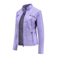 thumbnail image 4 of Lcziwo Women's Plus Leather Jacket Long Sleeve Solid Color Jackets Standing Collar Zip Up Casual Coats Open Front Biker Moto Cardigan Outerwear 2025 Purple,XL, 4 of 5