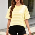 thumbnail image 6 of Moxiu Summer Tops for Women 2026 Striped Tie Back Short Sleeve T Shirts Bowknot Cutout Crewneck Casual Loose Basic Tee Yellow,XXL, 6 of 9