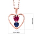 thumbnail image 2 of 18K Rose Gold Plated Silver Red Created Ruby Blue Created Sapphire and Lab Grown Diamond Pendant Necklace for Women (1.11 Cttw, Gemstone Birthstone, Heart 5MM and 4MM, with 18 inch Silver Chain), 2 of 3