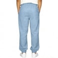 thumbnail image 4 of Domuza Girls Cotton Linen Sweatpants Cinch Bottom Joggers Baggy Casual Summer Elastic Waist Solid Beach Pants with Pockets Blue 160, 4 of 6