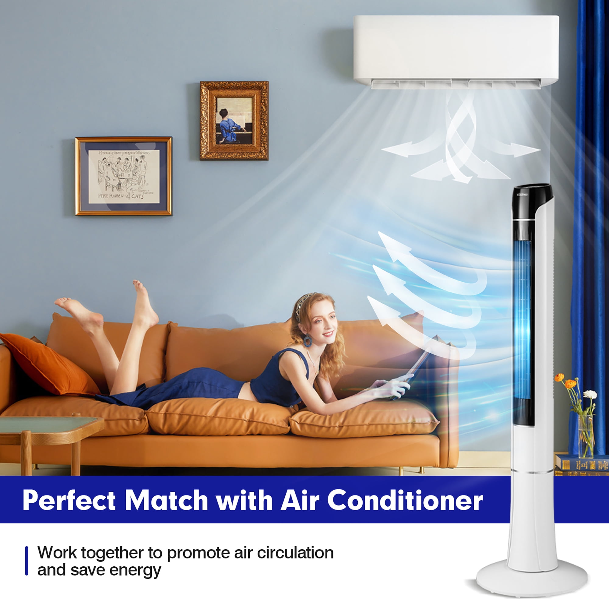 Costway Portable 48'' Tower Fan 80° Oscillating Bladeless Fan with Remote & LED Control