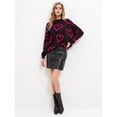 thumbnail image 3 of Women'S Casual Heart Print Crew Neck Long Sleeve Knit Top Loose Pullover Sweater Black One Size, 3 of 8