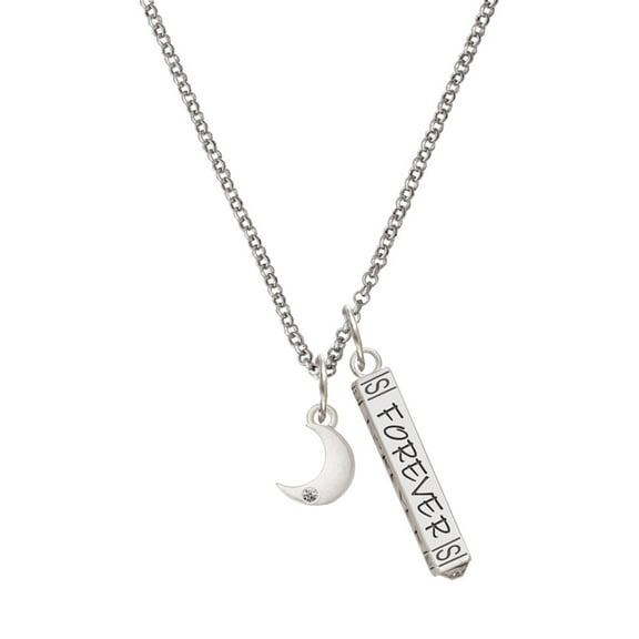 Delight Jewelry Silvertone Small Crescent Moon Silvertone Forever Bar Charm Necklace, 23"