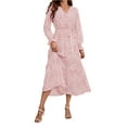 thumbnail image 3 of hirigin Women Midi Dress, Long Sleeve V Neck Flower/Leopard Print Fall Dress with Belt for Daily Party, 3 of 9