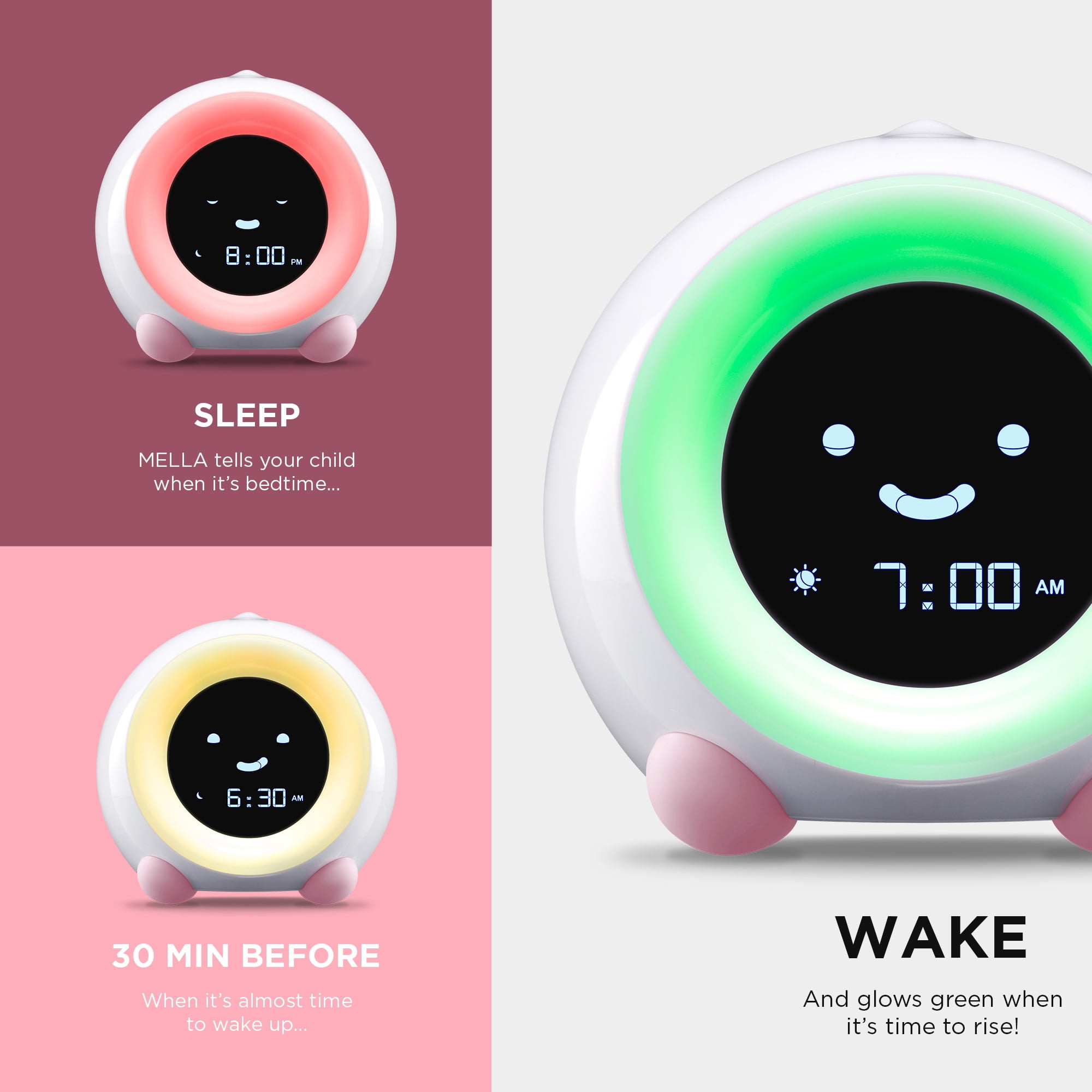MELLA Ready To Rise Children's Sleep Trainer Night Light and Sleep Sounds Machine Alarm Clock