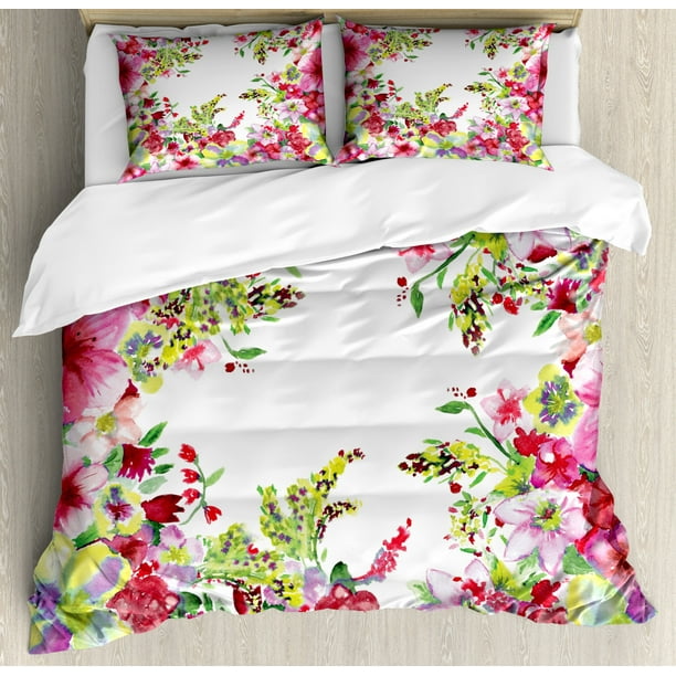 Watercolor Flower Duvet Cover Set, Fresh Curly Willow and ...