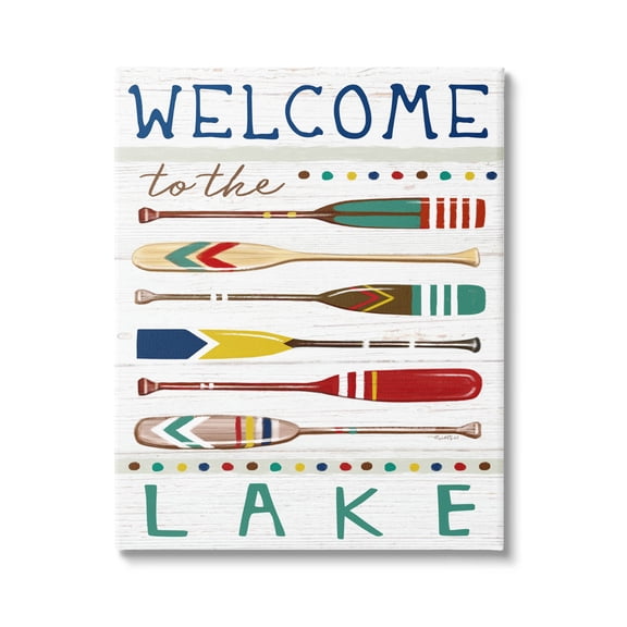 Stupell Industries Lake Welcome Sign Striped Oars Graphic Art Gallery Wrapped Canvas Print Wall Art, Design by Elizabeth Tyndall