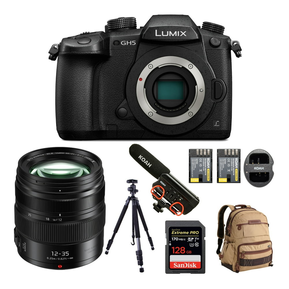 Panasonic LUMIX GH5 Mirrorless Camera with 1235mm Lens and 128GB SD