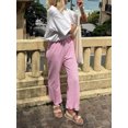 thumbnail image 6 of vera natura Women's Summer Casual Pants Plaid Drawstring High Waist Straight Leg Trousers for Daily Wear, 6 of 7
