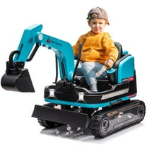 2 IN 1 12V12AH Powered Kids Ride on Excavator Bulldozer 360°Electric Traxcavator 3-Speed w/Music,Toolbox,Remote Control（Blue）