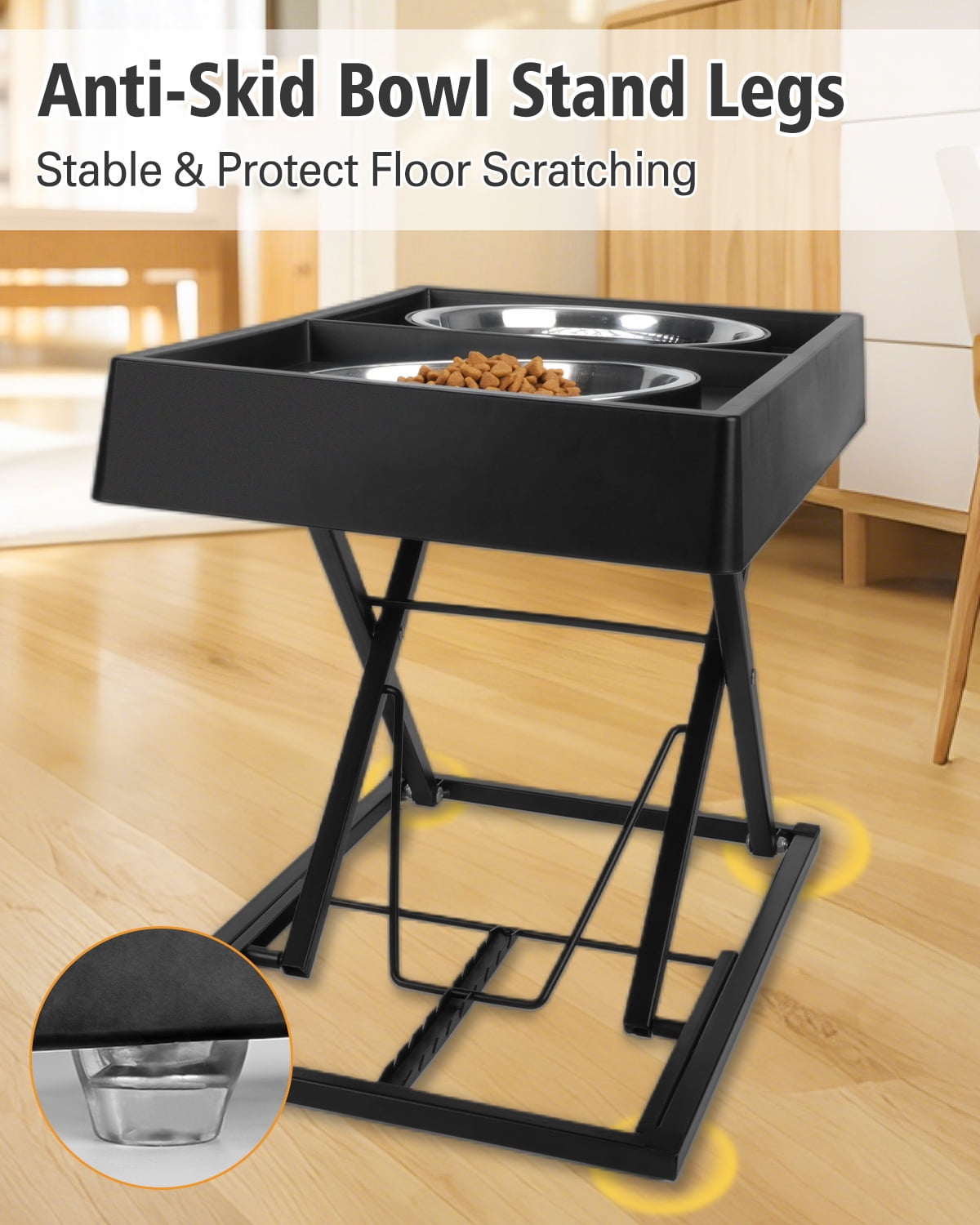 Joytale Elevated Dog Bowls Stand with 2 Stainless Steel Bowls (6 Cup/1.45L) - 8 Adjustable Heights for Medium/Large Dogs - Anti-Slip Heavy Duty Base