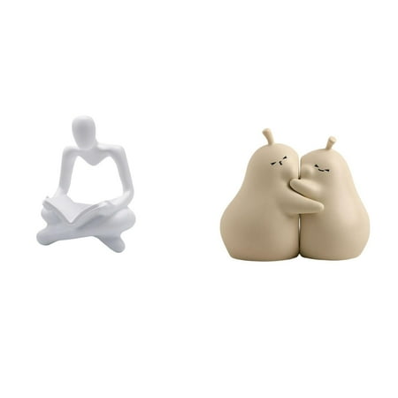 Kuntesetty Creative Abstract Hugging Pear Thinker Statue Figurine Ceramic Craft Sculpture Book Stand Bookend Fine Workmanship Living Room Decoration Gift