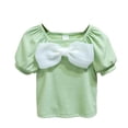 thumbnail image 2 of ATOGUTA Teen Girl T-Shirts Base Tees Summer Cute Tops Bowknot Short Sleeve Crewneck T Shirts Green, Size 6M-8, 2 of 5