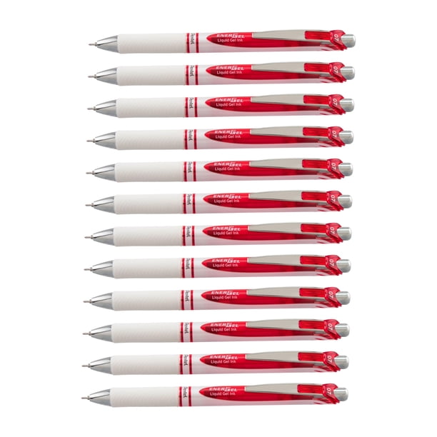 Bolígrafo de tinta de gel Pentel Pearl retráctil de 0,7 mm, tinta roja, paquete de 12