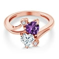 thumbnail image 3 of Gem Stone King 18K Rose Gold Plated Silver Purple Amethyst White Moissanite Ring for Women (1.63 Cttw, Heart Shape 6MM, Gemstone February Birthstone, Size 8), 3 of 6