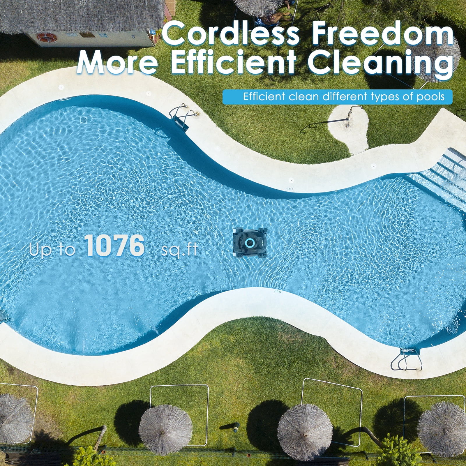 RoboKleen Robotic Pool Cleaner RK-X1 Cordless Wall Climbing for Inground and Above Ground Pools, 2700 GPH Suction, 8L Capacity