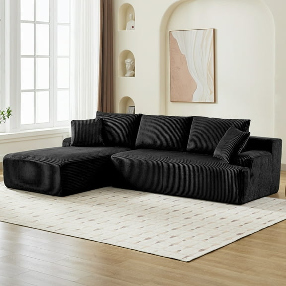 Festisoul 106" Cloud Boneless Couch Modular Modern L-Shaped Sofa Convertible Compression Sleeper Sofa Corduroy Fabric, No Assembly Required for Living Room Apartment