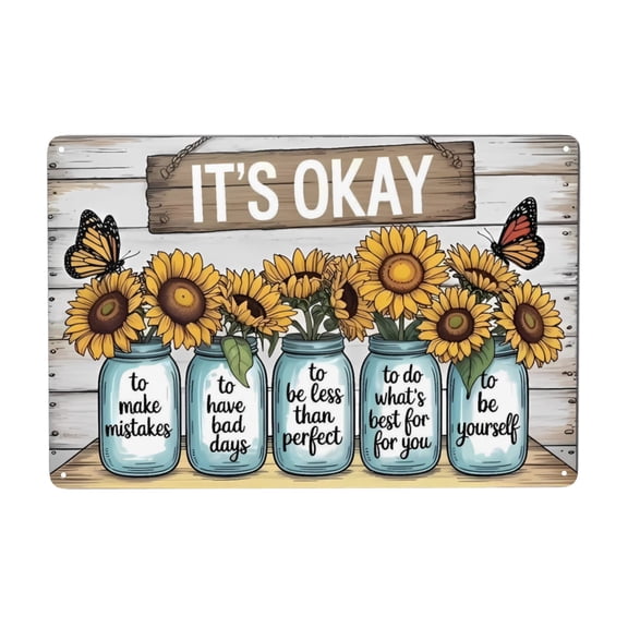 Sunflower Butterfly Inspirational Quote Vintage Floral Mason Jar Metal Tin Sign for Garden Yard Porch Garage Home Bedroom Kitchen Decor, Easy to Hang, 8 x 12 Inch
