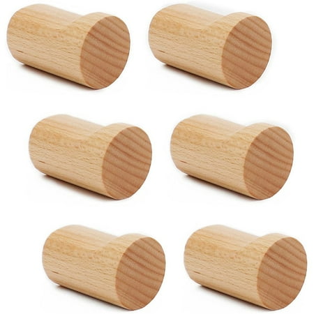 

6 Pack Wooden Wall Hooks Pegs Wall Mounted Modern Hook Beech Wood