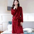 thumbnail image 4 of Unisex Winter Bathrobe Thick Warm Great Water Absorbent Solid Color Lace Up Long Sleeve Cardigan Lapel Pockets Knee Length Nightgown, 4 of 5