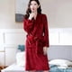 thumbnail image 4 of Unisex Winter Bathrobe Thick Warm Great Water Absorbent Solid Color Lace Up Long Sleeve Cardigan Lapel Pockets Knee Length Nightgown, 4 of 4