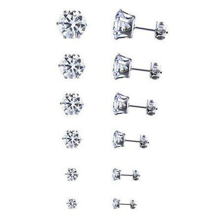 Sexy Sparkles Jewelry Women's Round Clear Cubic Zirconia Stud Earring 1 set of (6 (Best Cubic Zirconia Jewelry)