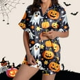 thumbnail image 7 of Hpapadks Halloween Women's Pajamas Satin Button Down 2 Piece Silk Sleepwear Shorts Ruffle Notch Collar Womens Pjs White, 7 of 7