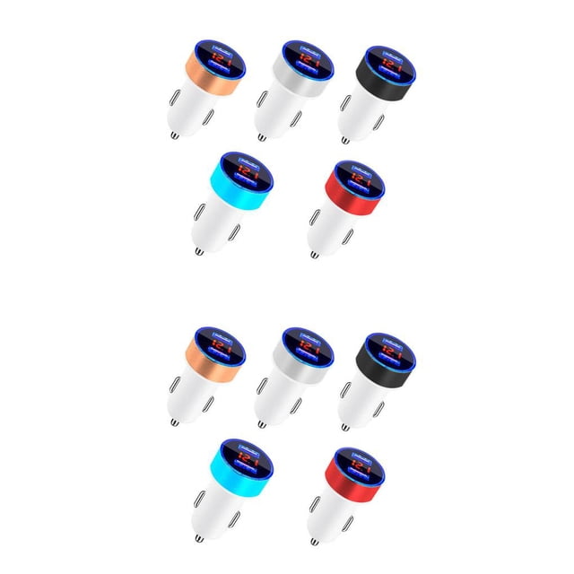 Methold de pantalla de dígitos para teléfono móvil de coche DC 5V 3.1A, adaptador de carga USB de aleación de aluminio para enchufe de Plata blanca 2piezas