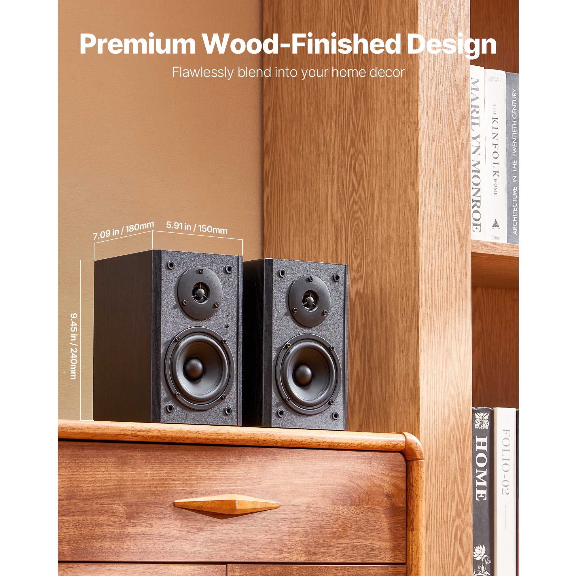KFFKFF Powered Bookshelf Speakers, 20W x 2, Active Studio Monitor with 4-Inch Woofer, Adjustable Volume and Bluetooth Optical Connectivity, Wooden Cabinet, Suitable for Record Players, PCs, and TVs