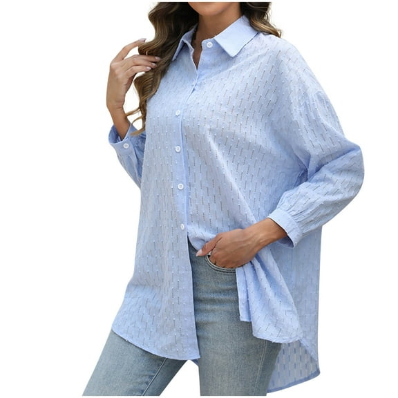 Women's Button Down Shirts Long Sleeve Solid Color Dress Shirt Loose Fitted Business Collared Work Office Blouses