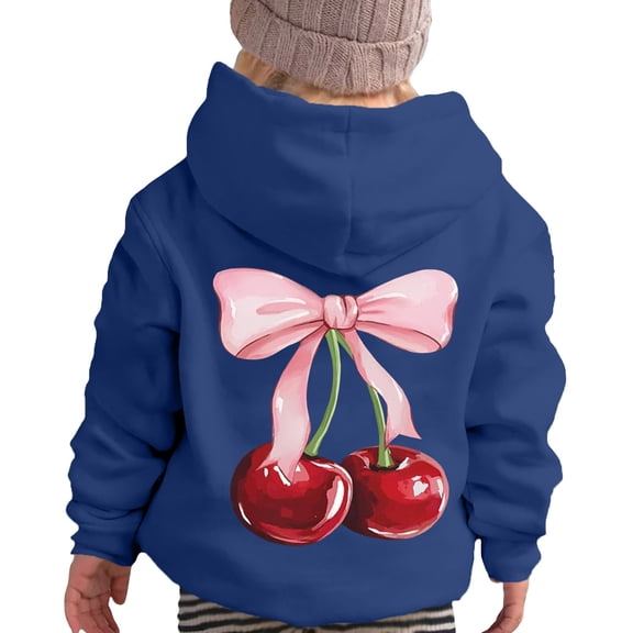 Kiijoy Big Girl'S Casual Sports Hoodie Cherry Bow Print Pullover Hooded Sweatshirt