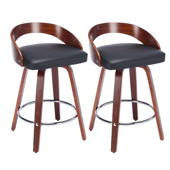 Bar Stools Set of 2, 25" Counter Height 360° Swivel Low Back Chair with Soft Cushion