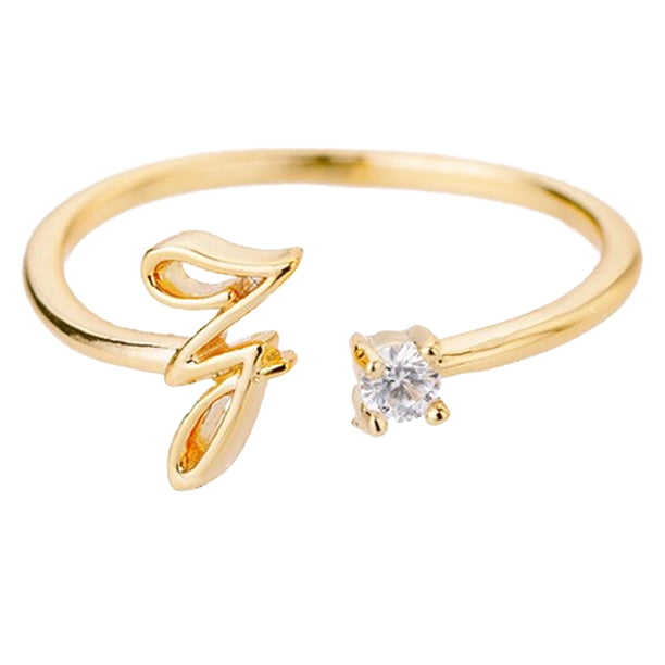 Oro Rhinestone 26 Anillo Inicial Joyería Letra Inicial Anillo Abierto con Rhinestone Anillo para Mujeres
