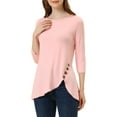 thumbnail image 1 of INSPIRE CHIC Hauts pour Femmes Col Rond Manches 3/4 Décor Boutons Ourlet Irrégulier Blouse Style Décontracté L Rose Pâle, 1 of 6