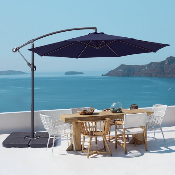 ACEGOSES 10ft Outdoor Offset Patio Hanging Umbrella with Steel Ribs for Deck, Balcony and Garden,Navy Blue