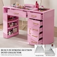 thumbnail image 2 of Paddie Manicure Table, Nail Table Station Glass Top Nail Desk Acetone Resistant w/Dust Collector, Storage Drawers & Open Shelves, Nail Beauty Workstation for Nail Tech w/Wrist Cushion(Pink), 2 of 9
