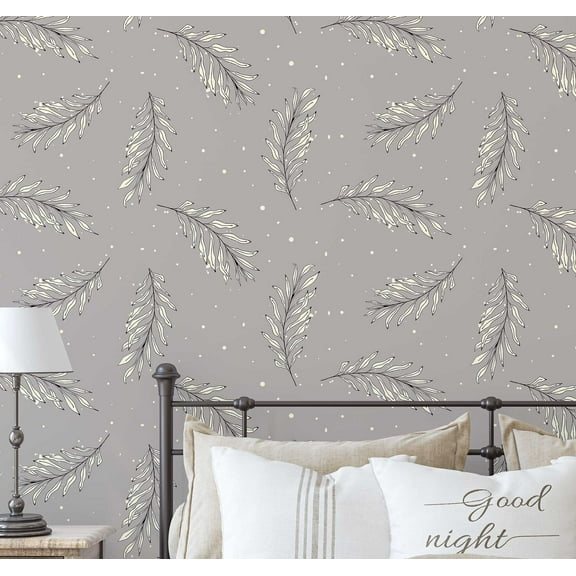 S4Sassy Modern Hand-Drawn Leaf Wallpaper - Gray Bohemian Wall Covering, 25" X 120" Self-Adhesive Vinyl Walls Paper, Decorative Wallwrap, Easy Diy Walls Covering For Bedroom, Cabinets, Living Spaces