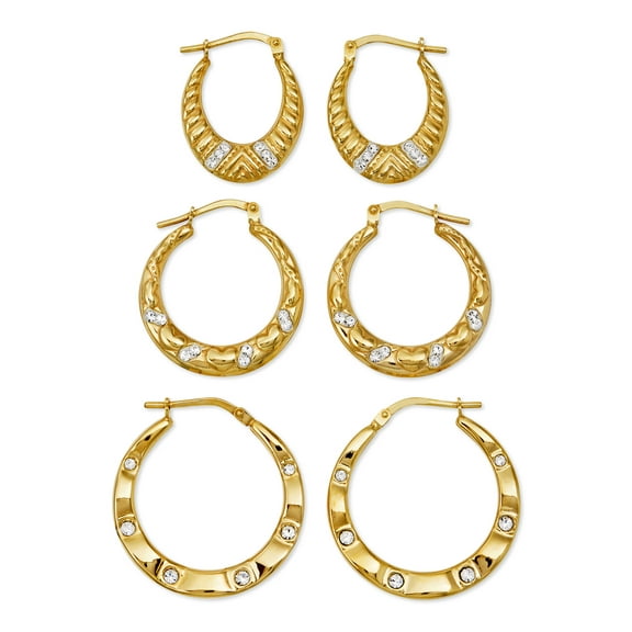 Brilliance Fine Jewelry 14K Gold Plated Sterling Silver Crystal Hoop Earrings Set, Adult Females