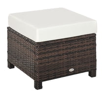 Outdoor Ottoman 20" PE Rattan Wicker Footrest with Cushion, Fade-Resistant Mixed Brown - Patio Furniture, Garden Decor, Porch Seating