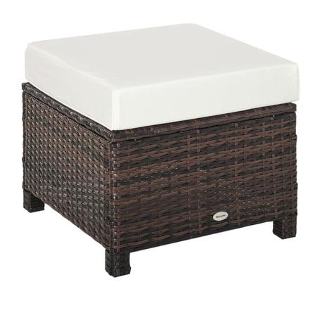 Outdoor Ottoman 20" PE Rattan Wicker Footrest with Cushion, Fade-Resistant Mixed Brown - Patio Furniture, Garden Decor, Porch Seating