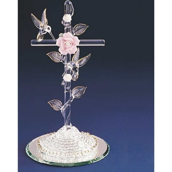 Fashion Cross With Hummingbird Glass Figurine (4 X 4) Made In China gl888