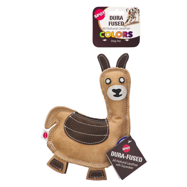 SPOT Dura-Fused Colors Llama – Juguete de peluche duradero para perro con chirriador, hecho con cuero real y tela de yute, juguete de peluche para masticadores moderados, juguete para perros y cachorr