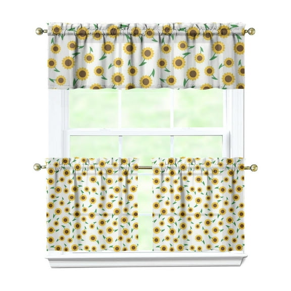 Country Farmhouse Curtains 24" Short - 3 Panel Bohemian Floral Set with Vintage Botanical Print, Rod Pocket